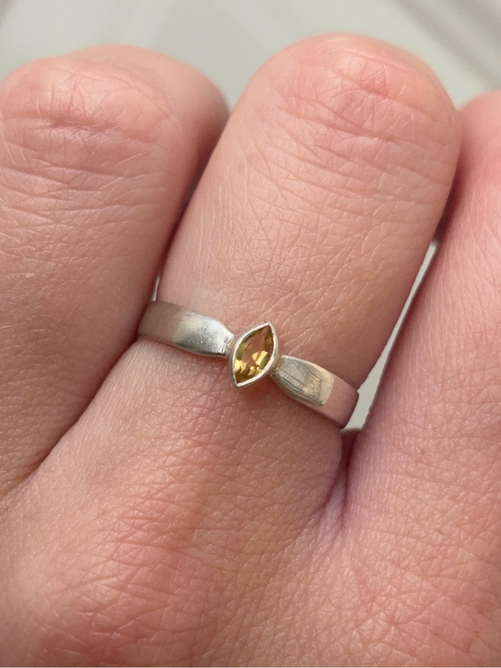 Sterling Silver Vintage Marquise Citrine Gemstone Solitaire Ring